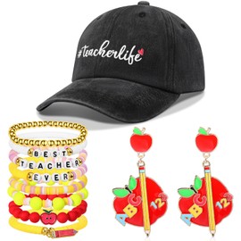 Shyyween 10 Pcs Teacher Appreciation Gift Women Include Hat Beaded Bracelets and Earrings for Graduation Thanks Gift(Best Teacher Ever)