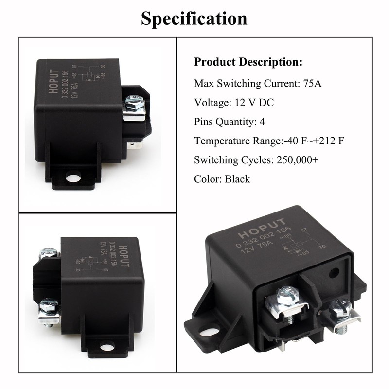 HOPUT 0332002156 V23232-a0001-y003 Normal Open Power Relay,12V, 75A, Pack of