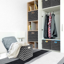 Simple Houseware 3 Pack 13" Printing Fabric Cubic Storage Bin with Handles, Black