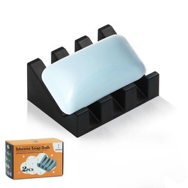 Silicone Soap Dish for Bar Soap Holder for Shower Bathroom Self Draining Waterfall Drying Tray Keep Soap Bars Dry Clean & Easy Cleaning (Black1, 1)