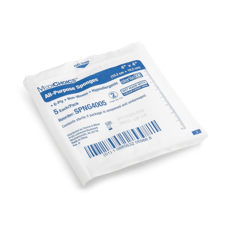 MediChoice All-Purpose Sponge, Non-Woven, Sterile, Hypoallergenic, 4x4 Inch, White, 1314SPNG4005