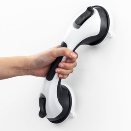 LEVERLOC Shower Grab Bar, 12 Inch Suction Grab Bars for Bathtubs, Shower Handles for Bathroom, Removable Handrails for Seniors Elderly, Safety Grip, Waterproof Drill Free, Black