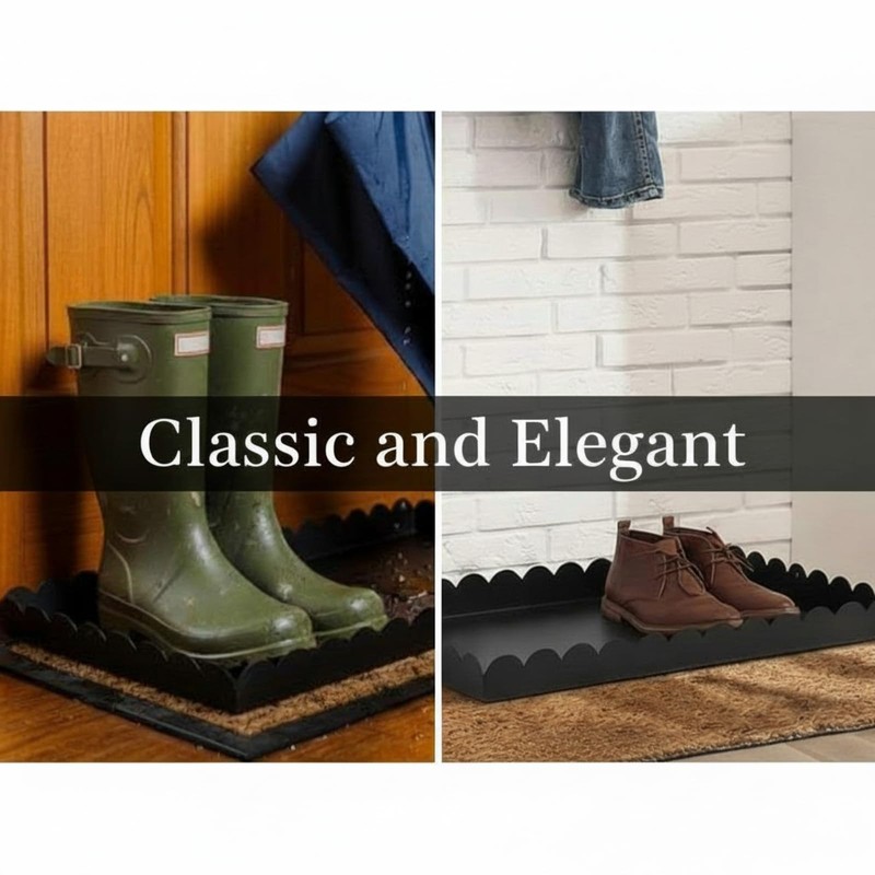 Maxdot 2 Pack Scalloped Iron Boot Tray for Entryway Indoor,