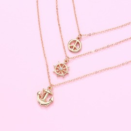 Guoguonb 3pcs Creative Hip-Hop Jewellery Anchor Pendant Necklace Vintage Pirate Theme Pendant Alloy Necklace for Teenagers for Gifts Golden, Stainless Steel