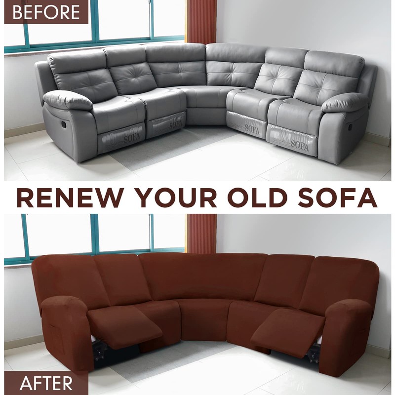 Peryiter 7 Pcs L Shape Sectional Recliner Sofa Covers 5