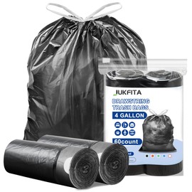 JUKFITA Small Trash Bags, 60 Count 4 Gallon Drawstring, Extra Strong, Black