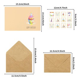 Geburtstagskarten Mit Umschlag und Aufklebern,Grußkarten Blanko 16 Stück,Aquarell Ballons Kuchen Alles Gute Zum Glückwunschkarte Geburtstag für Baby Shower Happy Birthday Kinder Männer Frauen
