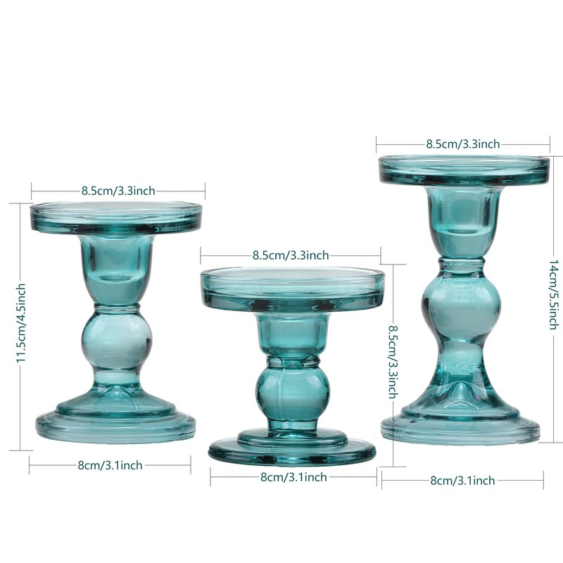 GMWD 3 Pcs Glass Candle Holder Set Clear, Green Candlesticks