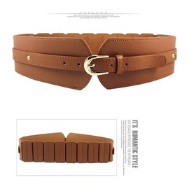 KOEMCY Belt Women's Wide Waist Belt Elastic Shirts Waist Belt Stretch Waist Dress Belt Women's Cinch Belt Leather Belt for Dress, Brown- 1, One size fits all