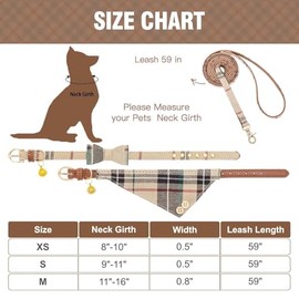 Juego de collar y correa para perros pequeños, collar de correa para cachorros, diseño clásico a cuadros, tamaño ajustable con campana dorada, perfecto para razas pequeñas y niños