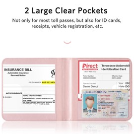 CoBak Car Registration and Insurance Holder - Small and Lightweight Vehicle Glove Box Car Organizer, Auto Truck Comparment Accessories Case for Essential Document, Driver License (Light Pink)