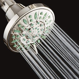AquaDance Antimicrobial/Anti-Clog High-Pressure 6-setting Shower Head, Microban Nozzle Protection from Growth of Mold, Mildew & Bacteria for Stronger Shower! Brushed Nickel Finish/Coral Green Jets