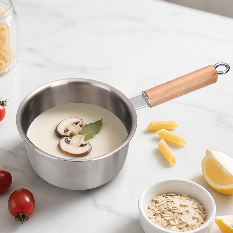 Amafox 1.5QT Saucepan with Lid, Uncoated Non-Toxic Stainless Steel Sauce