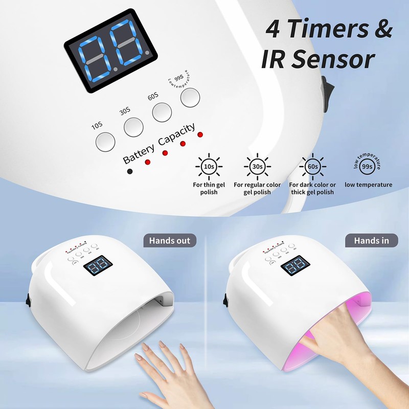 BIDUO UV LED Nail Lamp, 86W Rechargeable Cordless Nail Dryer,