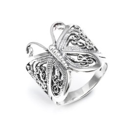 Silverly 22.7 mm Butterfly 925 Sterling Silver Rings Women - Filigree Promise Ring - Thumb Rings for Women - Bridesmaid Jewellery Rings - Butterfly Rings for Women