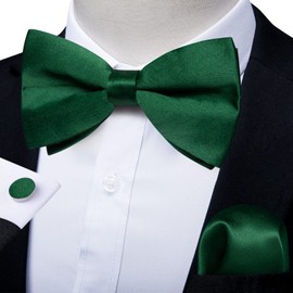 DiBanGu Mens Emerald Green Pre-Tied Bow Ties and Pocket Square Cufflinks Set Wedding Silk Satin Bowties