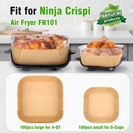 YQL 200PCS Air Fryer Disposable Paper Liners for Ninja Crispi FN101, 100pcs for 4-QT & 100pcs for 6-Cups Containers, Unbleached Parchment Paper Accessories for Non Toxic Glass Portable Cooking System