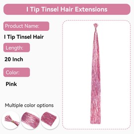 Hair Tinsel I Tip Pink Hair Extensions Hair Tinsel Kit With Accessories I Tip 20Strands/pack With 100pcs Micro Beads and 1pc Hook Needle 1pc Loop