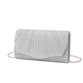 Taadyin Silver Glitter Clutch Purse for Women, Detachable Chain Crossbody Bag with Satin Sequin Design, Spacious Interior Shoulder Purses Handbags for Formal Events Weddings Prom