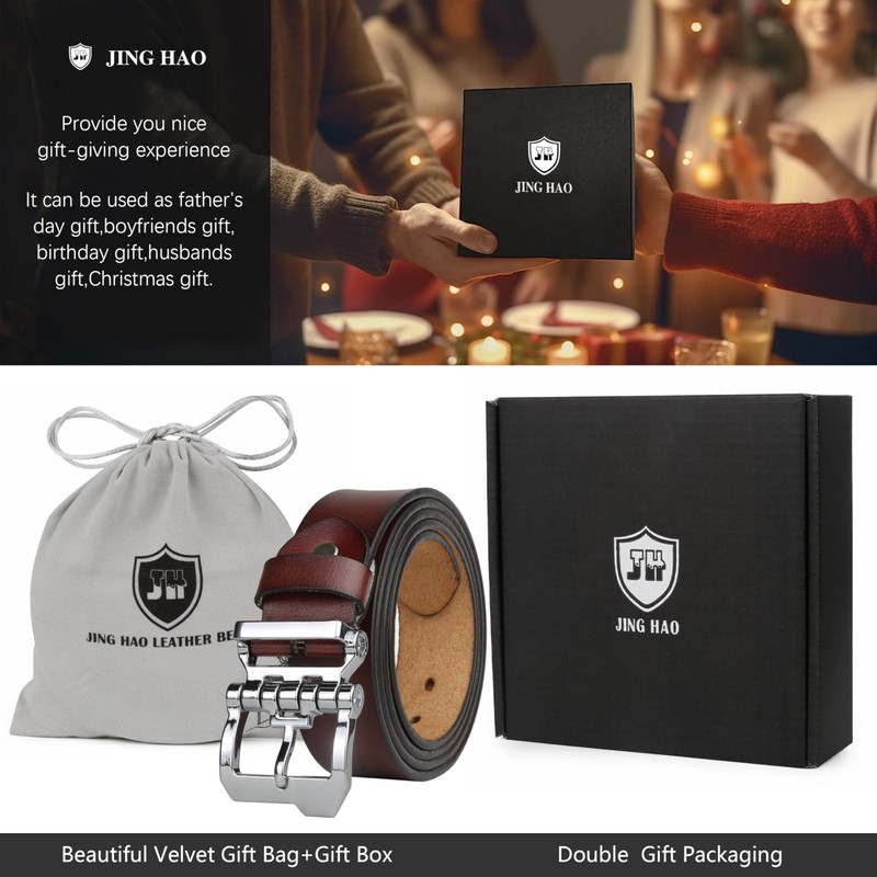 JingHao Mens Leather Belt,Genuine Leather Belts for Men,Great for Casual