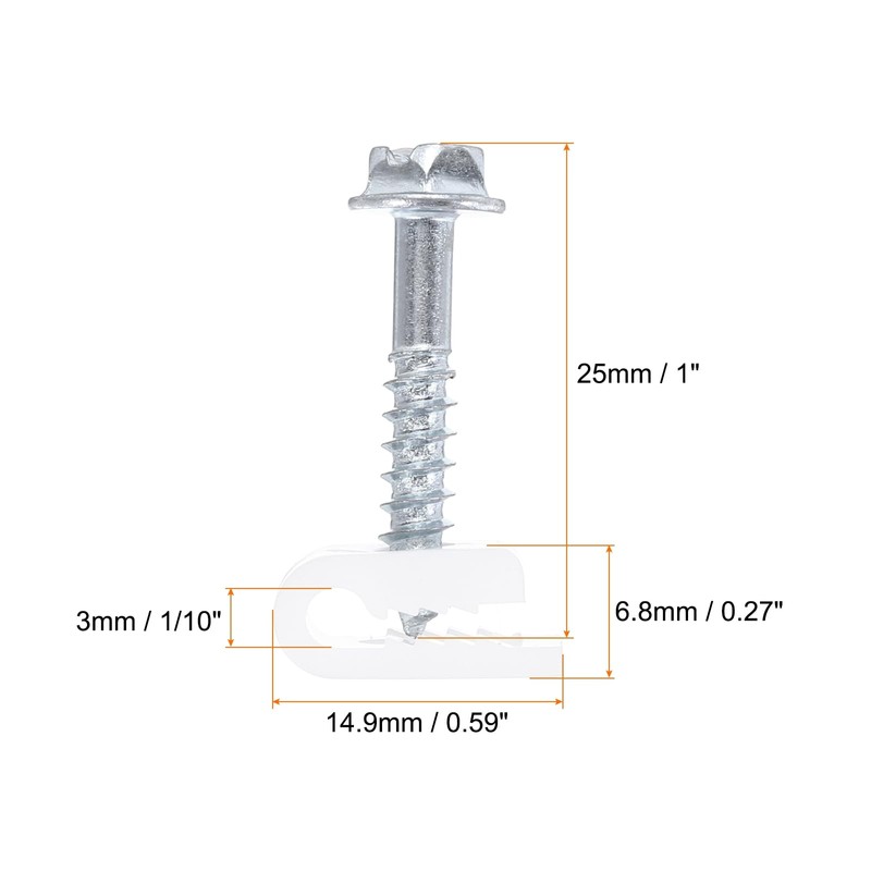 sourcing map 100pcs Single Coaxial Cable Clips 1/10" (3mm) Screw