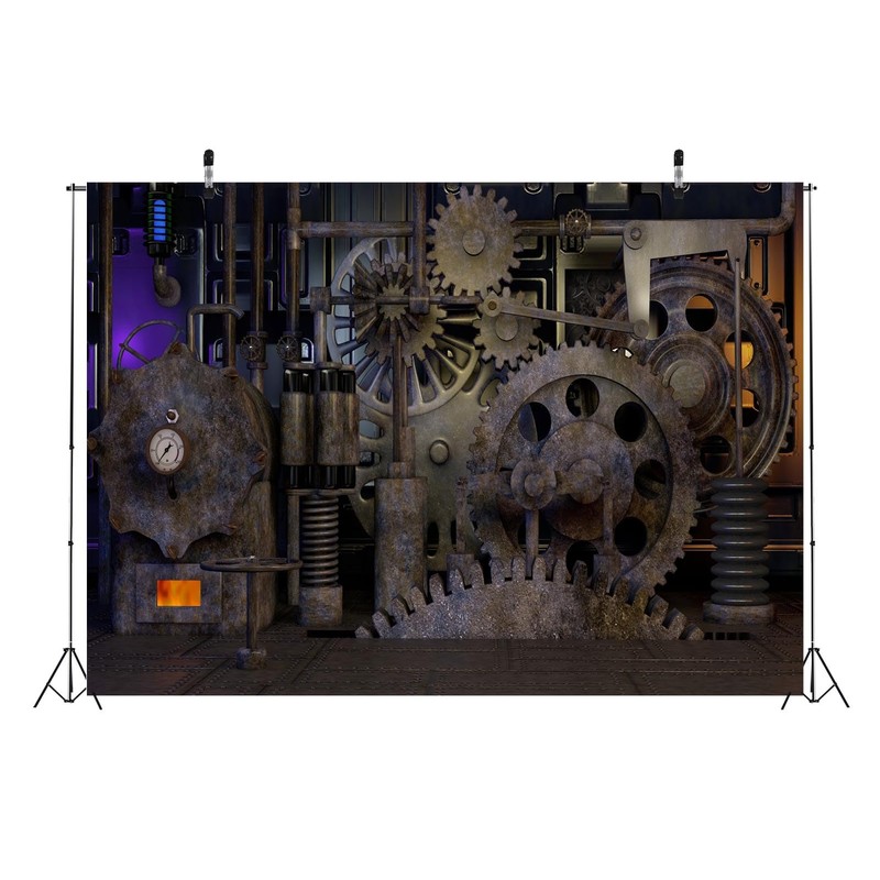 BELECO 7x5ft Fabric Antique Steampunk Backdrop Mechanical Metal Gears Clock
