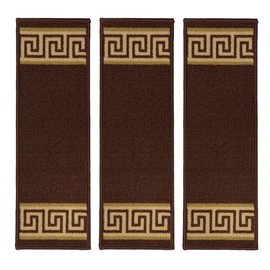 Stair Treads Skid Slip Resistant Backing Indoor Carpet Stair Treads Meander Greek Key Design 8 ½ inch x 26 ¼ inch (Set of 3, Beige Brown)