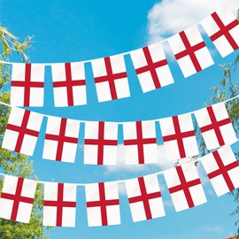England Flag Banner, 10 m Long, 30 Pieces, Rectangular Bunting Flags, St. George Cross Bunting for National, St. George Day, World Cup 2022, World Cup Euro Sports, Football World Cup Decorations
