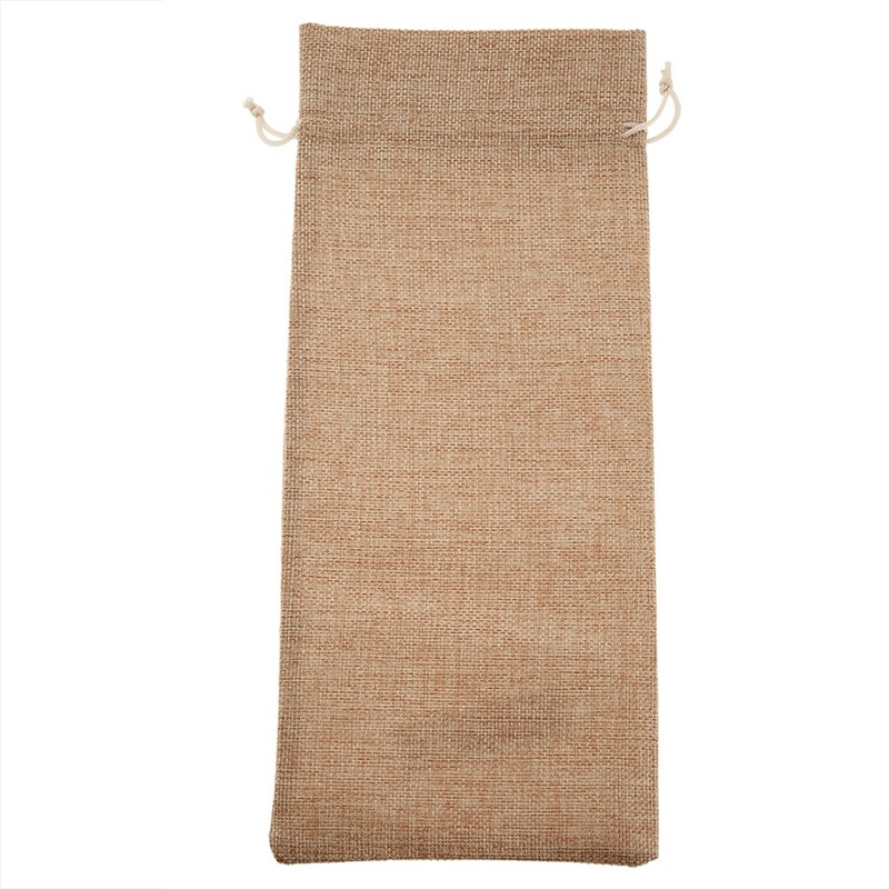 12pcs Simple Linen Fabric Wine Bag with Drawstring Champagne Decorative