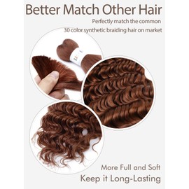 Brown Braiding Hair 1 Bundle 50g 18 Inch Color 30 Braiding Hair Deep Wave Human Hair Braiding Hair Water Wave Bulk Human Hair for Braiding 100% 10A Brazilian Auburn Human Bariding Hair for Boho Braids