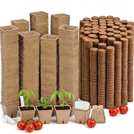 RimCereal 500 Sets Seed Starter Plant Pot Kit, 2.36" Square Peat Pots, Compressed Coir Fiber Potting Soil, Biodegradable Nursery Pot Bulk, Garden Germination Container with Planting Labels for Plant