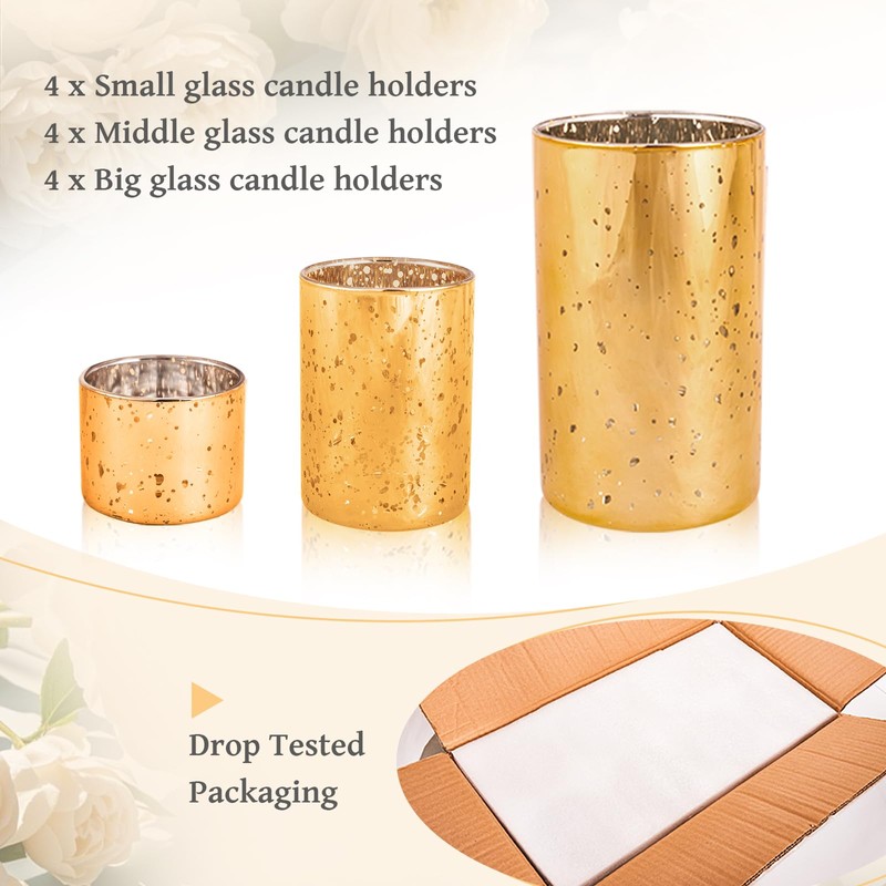 CHILL RECIPE Gold Assorted Tea Lights Votive Pillar Candle Holders,