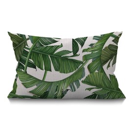 BGBDEIA Tropical Dense Jungle Palm Leaves Cotton Linen Decorative Cushion Cover Throw Pillow Case for Couch Sofa Bed,30 x 50 cm 12 X 20 Inches