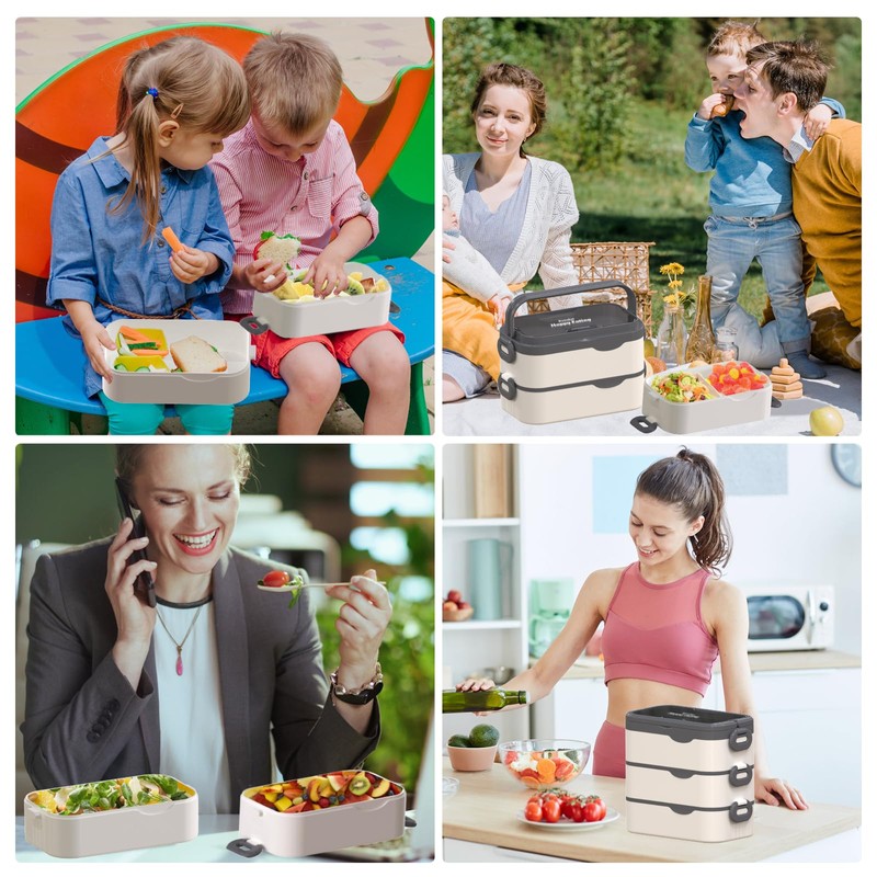 Bento Box Adult Lunch Box, Stackable 3 Layers Large Capacity