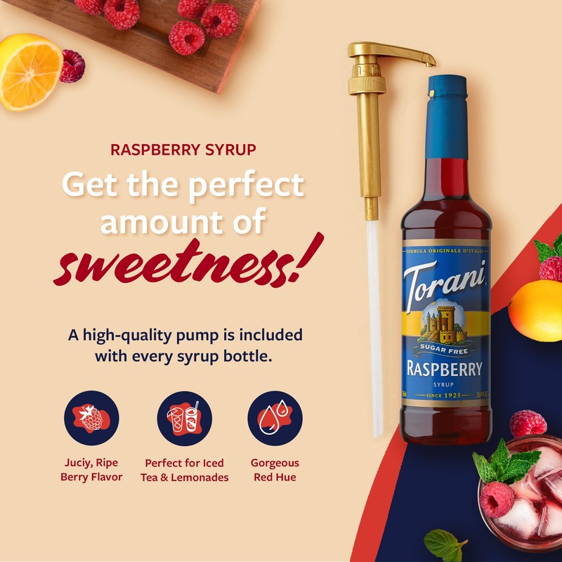 Torani Sugar Free Syrup, Raspberry Flavored Syrup for Drinks, Zero