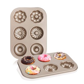 Donut Molds for Baking 6-Cavity, Beasea 2 Count Doughnut Baking Pan Nonstick, Donut Hole Pan Donut and Bagel Pan, Carbon Steel Mini Donut Pans, Donut Tray Bagels Mold for Oven