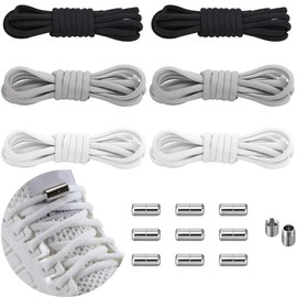 Difistik 6 Pair No Tie Elastic Shoe Laces, Black Gray White Shoe Laces, No Tie Shoe Laces for Adults Kids, Running Walking Boot Laces with Metal Buckles Lazy Shoelaces for Trainers