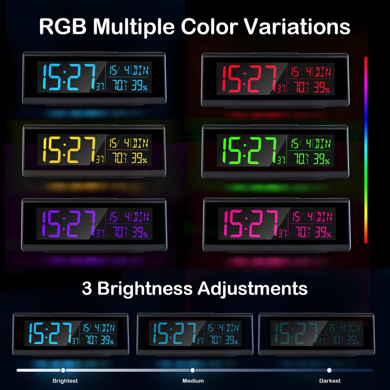 Seutgjie LED Digital Clock, Digital Desk Clock with RGB Light