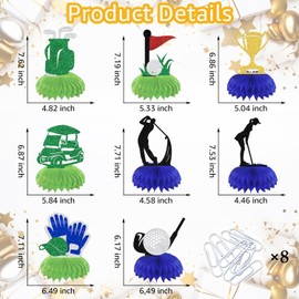 8 Stück Golf Waben-Mittelstück Golf Geburtstag Party Dekorationen Golf Happy Retirement Dekoration Golf Motto Babyparty Junggesellinnenabschied Zubehör Schwarz Grün Gold Glitzer