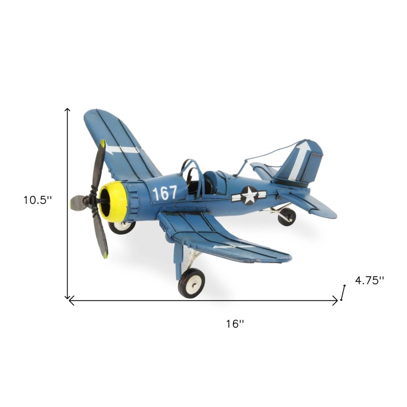 Homeroots 5" Blue and Yellow Metal Hand Painted Model Airplane