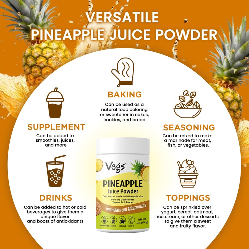 Vegs Pineapple Juice Powder - Freeze Dried Organic Pineapple Powder