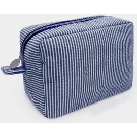 Makeup Bag for Women Striped Grooming Bag Lightweight Toiletry Make up Bag Large Organizer Storage Pouch for Girls (Navy Blue, One Size)