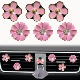6 Pcs Pink Daisy Air Vent Clips, Cute Flower Car Air Fresheners Vents Clips Car Diffuser Vent Clip Car Interior Decor Charm Cute Car Accessories Car Decoration for Women + Cute Butterfly Mask Hook