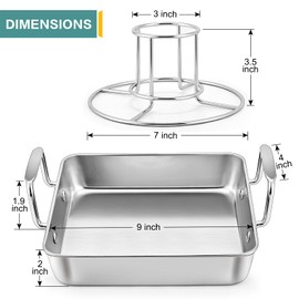P&P CHEF Beer Can Chicken Holder with Roasting Pan Set, 9-inch Stainless Steel Square Baking Pan and Chicken Rack For Grilling, Heavy Duty & Dishwasher Safe, 4Pcs