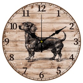 CHGCRAFT 12inch Sausage Dog Wall Clock Vintage Style Pattern Battery Operated Silent Non Ticking Round Decorative Clock for Office Home Kitchen Decor