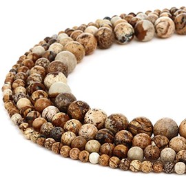 RUBYCA Wholesale Natural Picture Jasper Gemstone Round Loose Bead for Jewelry Making 1 Strand - 10mm