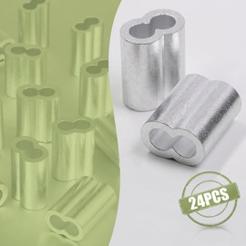 Jamiikury 24pcs M6 Aluminum Cable Crimps, Crimping Loop Sleeve Wire Rope Sleeves, Metal Double Barrel Ferrules for Wire Rope End