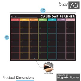 TMS Magnetic Monthly Planner and Dry Wipe Pen, Blackboard Fridge Calendar Whiteboard for Meal Prep, Notes, Reminders or Daily Planner | Dry Erase Memo Board for Kitchen or Office