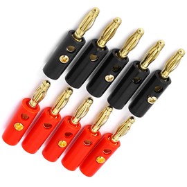 MACHSWON Banana Plugs 24K Gold Plated Innovative Screw Type Speaker Connector for Speaker Wire, Home Theater, Wall Plate, Audio/Video Receiver and Sound Systems(5 Pairs/10 Pcs)