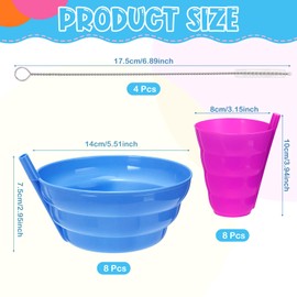 LemonRoad 20 Pack Cereal Bowls with Straws for Kids Colorful 8 16 oz Bowls and 8 10 oz Cups Both with Built in Straw Includes 4 Cleaning Brushes Reusable Dishwasher for Children Toddlers Milk Soup